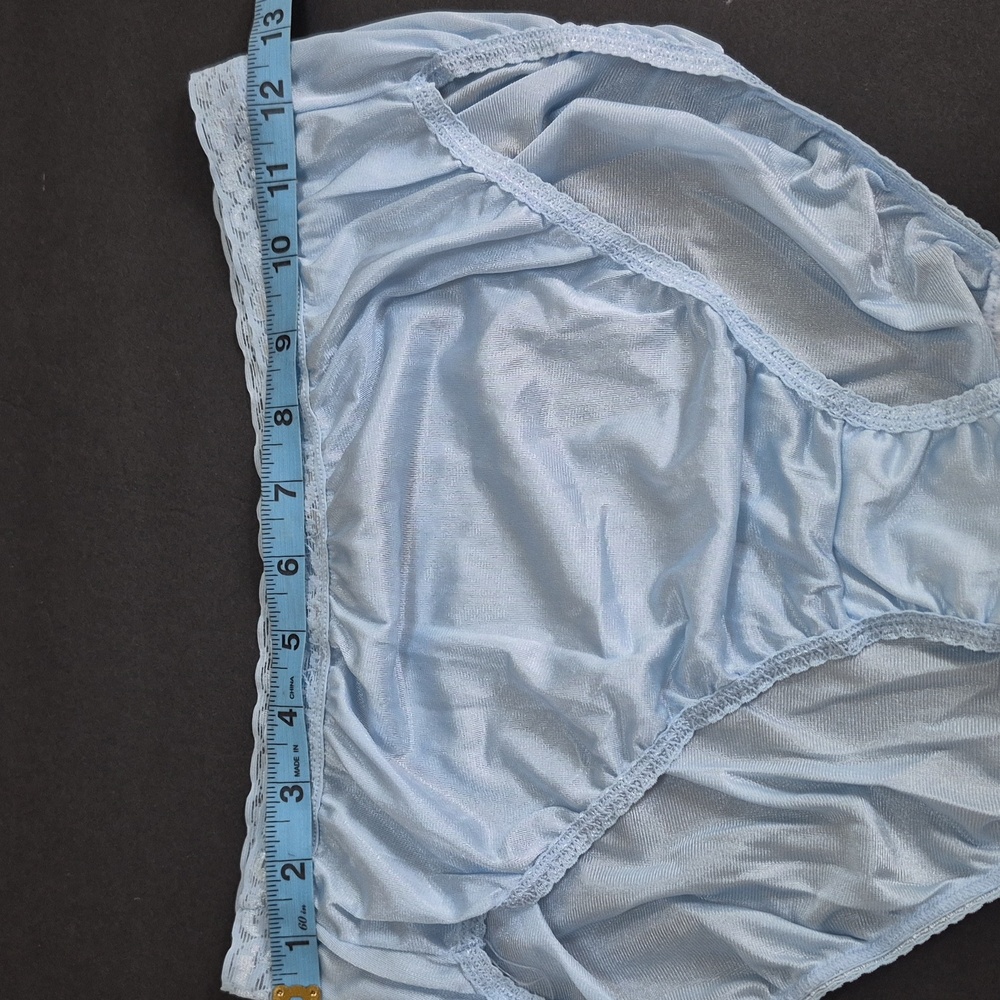 Vintage Hanes 15763 Satin Nylon Lace Granny Panties Hi Cut Briefs Blue sz 9 - Picture 2 of 7